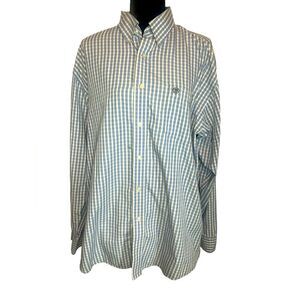 WRANGLER MENS XL LIGHT BLUE &‎ WHITE CHECKERED LONG SLEEVE BUTTON UP SHIRT